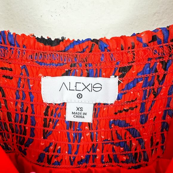 Alexis x Target Tropical Leaf Tie Shoulder Red Blue Handkerchief Midi Dress XS - Picture 13 of 16